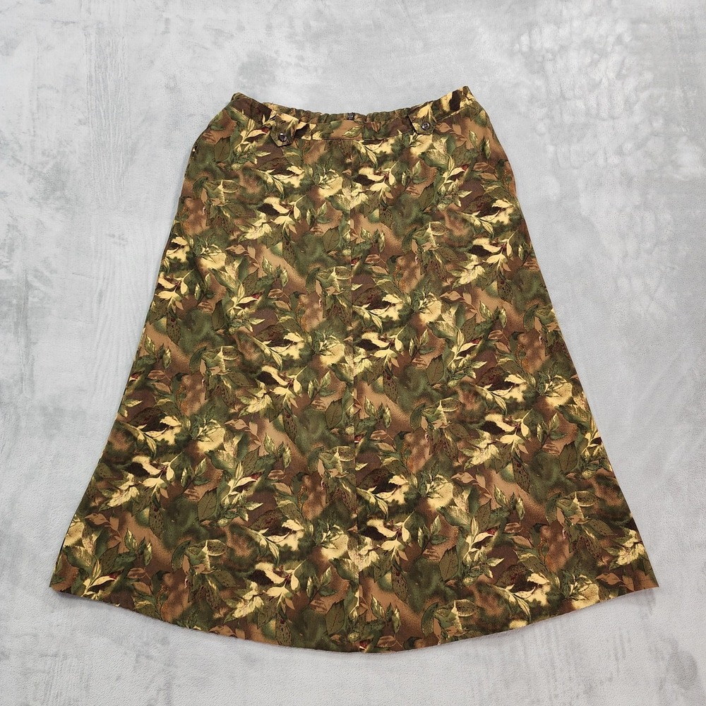 Vintage C.J. Banks Skirt Womens 18W Brown Leaf Floral A-Line Stretch Midi Fall